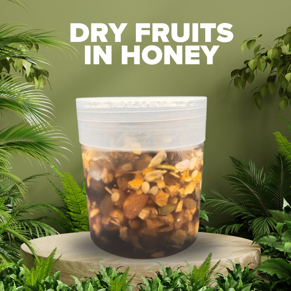Mix Nuts Honey, Honey Mixed Dry Fruit, 100% pure organic, Small Bee Honey With premium nuts ( 500 Grams )