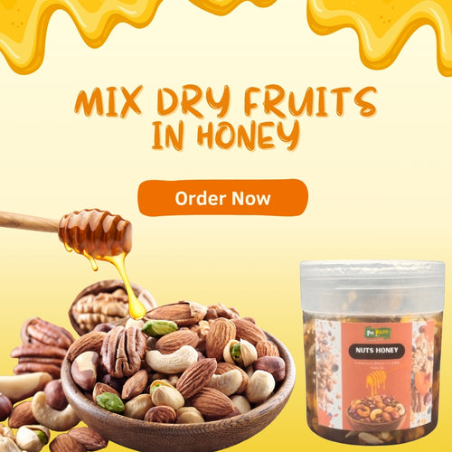 Mix Nuts Honey, Honey Mixed Dry Fruit, 100% pure organic, Small Bee Honey With premium nuts ( 500 Grams )