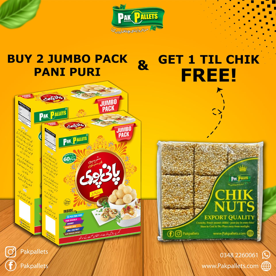 Buy 2 Jumbo Pani Puri Packets & Get 1 Nuts Chick FREE